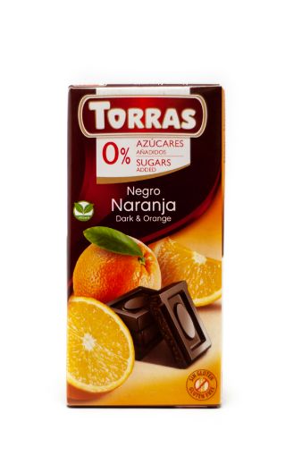 Imagen de CHOCOLATE TORRAS NEGRO CON NARANJA SIN AZÚCAR 75 G