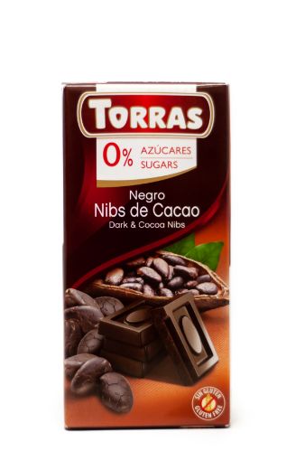 Imagen de CHOCOLATE TORRAS NEGRO CON NIPS DE CACAO SIN AZÚCAR 75 G