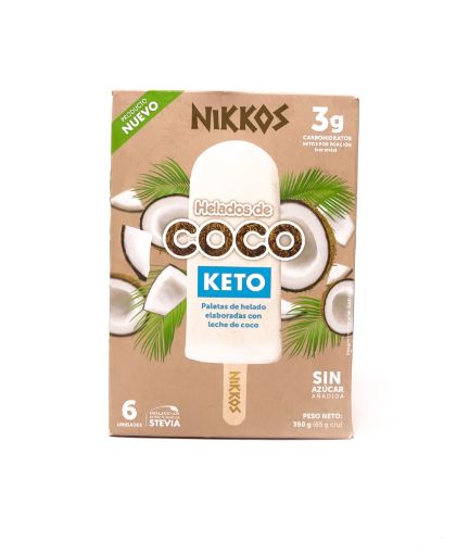 Imagen de PALETAS DE HELADO NIKKOS KETO DE LECHE DE COCO SIN AZUCAR 6 UND  390 g 