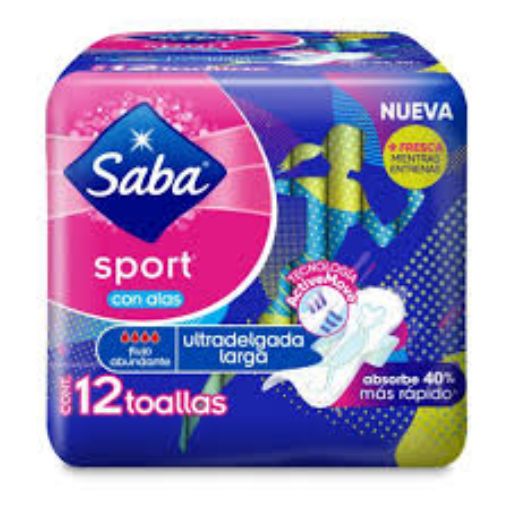 Imagen de TOALLAS FEMENINAS  SABA SPORT CON ALAS ULTRADELGADAS LARGA 12.00 und 