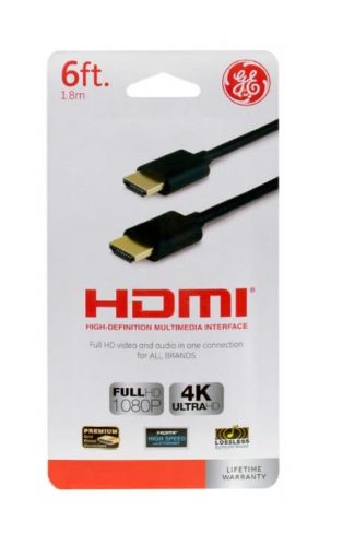 Imagen de CABLE VIDEO GE HDMI 6 FT 1.8M 33574 NEGRO 1 UND