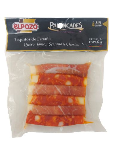 Imagen de TAQUITOS DE ESPAÑA HISPANOTICA QUESO JAMON SERRANO Y CHORIZO SIN GLUTEN  100,00 g 