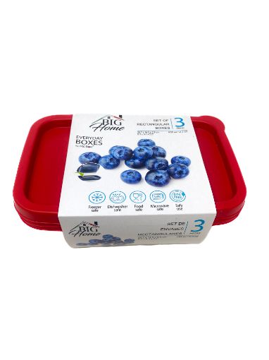 Imagen de SET DE RECIPIENTES BIG HOME PARA ALIMENTOS DE PLÁSTICO RECTANGULAR 1020 ML #BG-TLT-021 3 UND