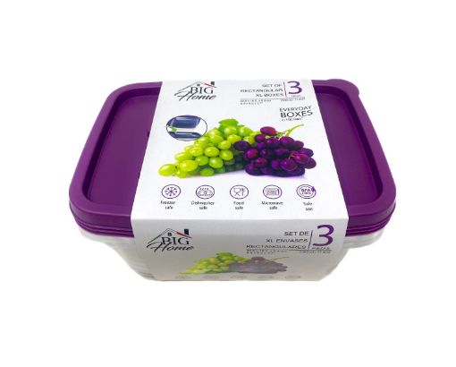 Imagen de SET DE RECIPIENTES BIG HOME PARA ALIMENTOS DE PLÁSTICO RECTANGULAR 2300 ML #BG-TLT-023 3 UND