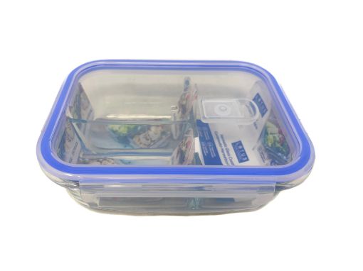 Imagen de RECIPIENTE LOTUS PARA ALIMENTOS DE VIDRIO RECTANGULAR CON DIVISIONES 1040 ML #LHC-7588 1 UND