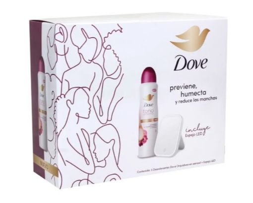 Imagen de DESODORANTE DOVE TONO UNIFORME ORQUÍDEAS PARA MUJER EN AEROSOL 3 UND + ESPEJO LED 