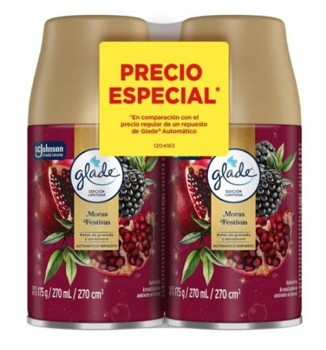 Imagen de OFERTA 2 UND REPUESTO AROMATIZANTE GLADE AUTOMATICO MORAS FESTIVAS 270 ML 